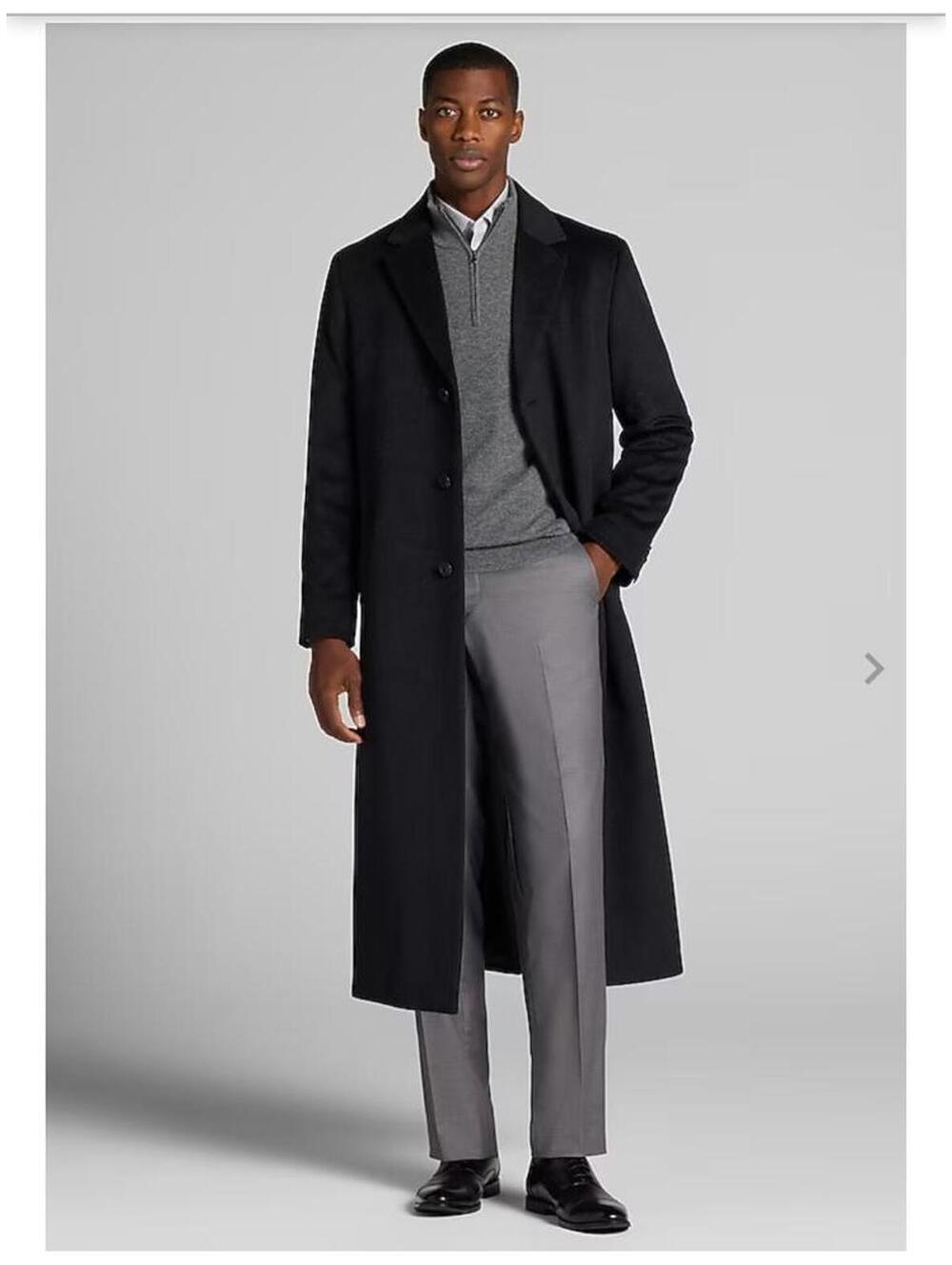 Jos. A Bank Men's Long Black Overcoat with Button Closure